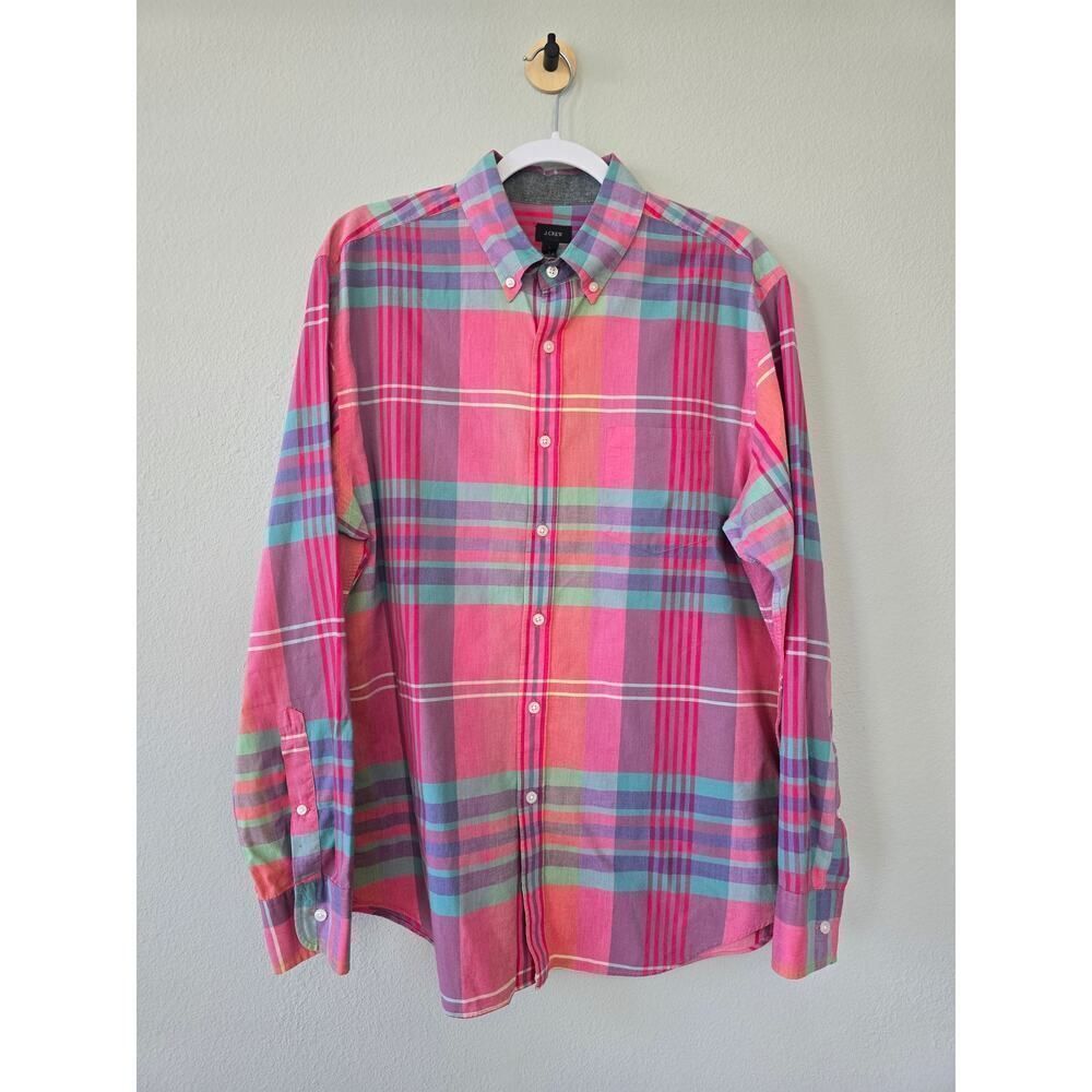 J.Crew Bright Plaid Button-Down Shirt Long Sleeves Men's Size L 100% Cotton